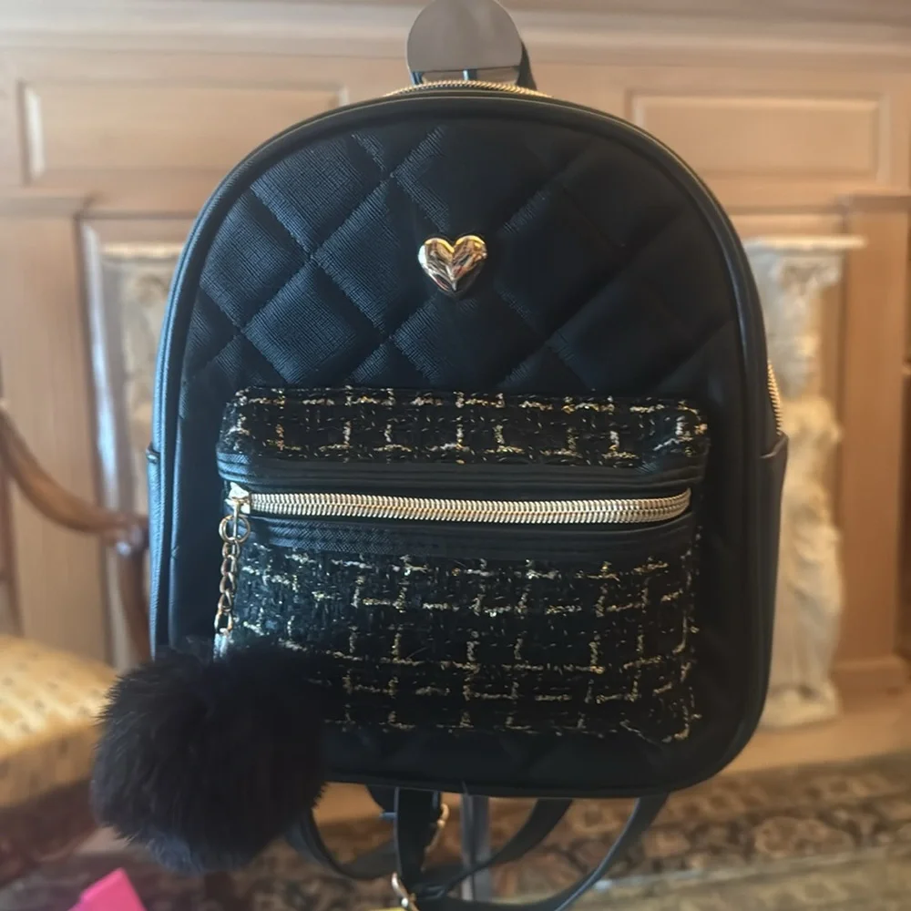 Black kids Quilted Backpack with Heart Accent